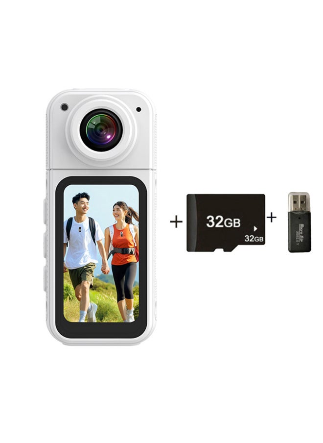 Generic S70 Thumb Camera 2K Image Quality 180 ° Rotating DV Camera Magnetic Motion Camera HD Outdoor-Body Color:White + 32g Memory Card + Card Reader  - Image 1
