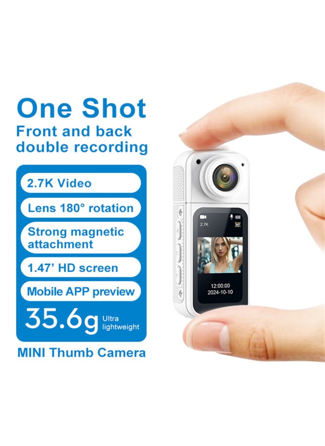 Generic S70 Thumb Camera 2K Image Quality 180 ° Rotating DV Camera Magnetic Motion Camera HD Outdoor-Body Color:White + 32g Memory Card + Card Reader  - Image 3