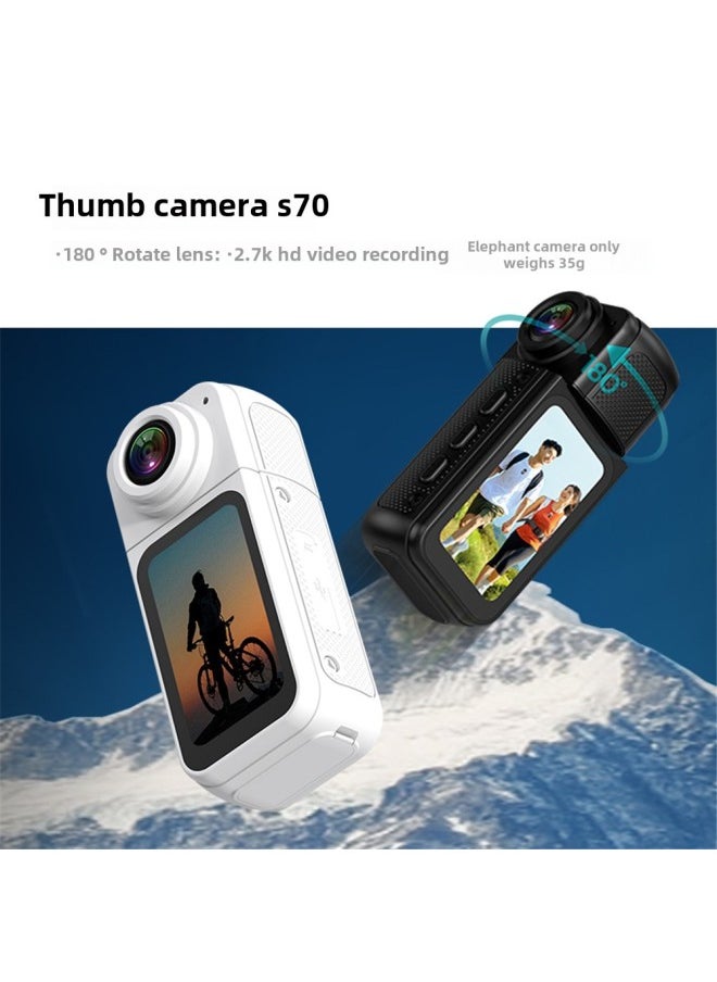 Generic S70 Thumb Camera 2K Image Quality 180 ° Rotating DV Camera Magnetic Motion Camera HD Outdoor-Body Color:White + 32g Memory Card + Card Reader  - Image 2