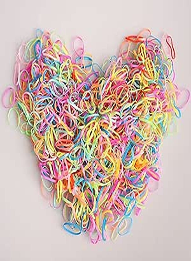 Pengxiaomei 600 Pcs Large Clear Elastic Hair Ties Non-slip Rubber Hair Bands for Girls with a Box and 2 Pcs Hair Tail Tools for Toddlers Girls Women, Reuseable (Colored)