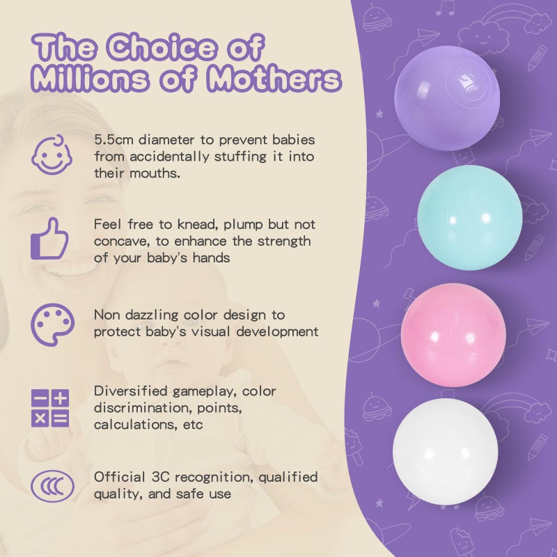 TRENDBOX Ball Pit Balls 100 - Macaron Colors Balls for Ball Pit  Play Tent Baby Playhouse Pool Birthday Party Decoration (H-Pink  Green  Purple & White) - Image 4