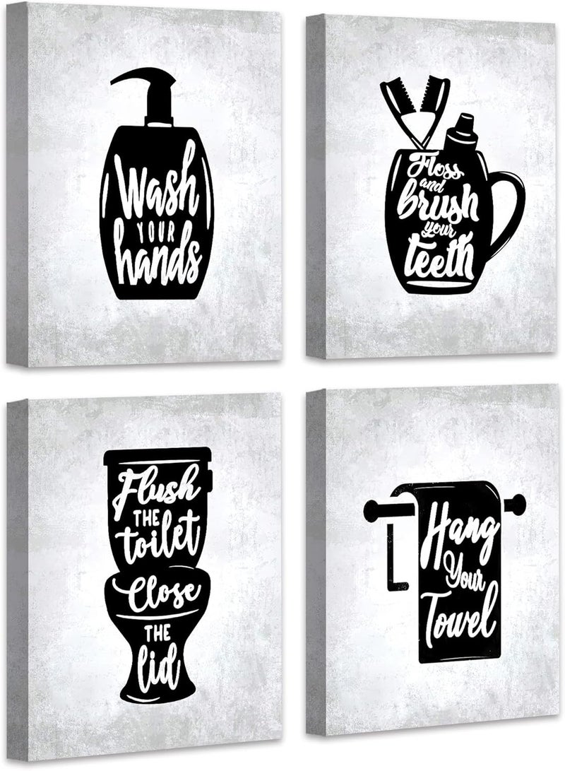 Drsoum Bathroom Wall Decor | Canvas Wall Art with Wooden Frames | Funny Toilet Signs Quotes Wall Decor | Small Bathroom Pictures for Wall | Set of 4 | 8x10 inch(Wood Framed) - Image 1