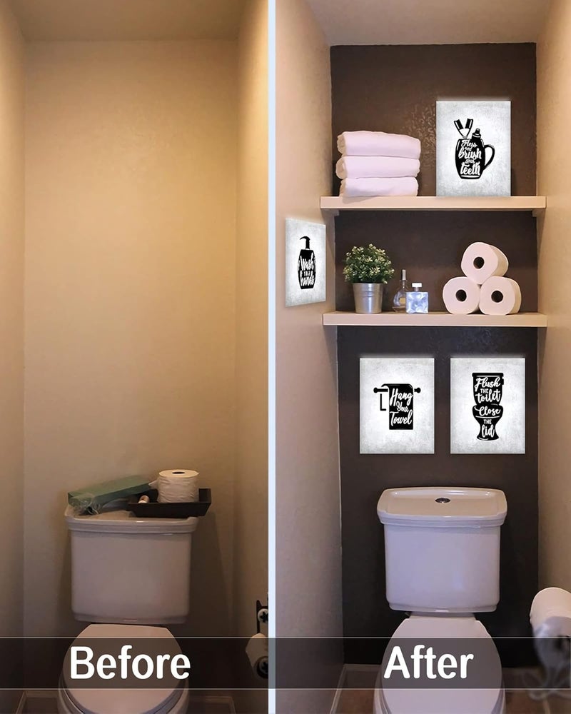 Drsoum Bathroom Wall Decor | Canvas Wall Art with Wooden Frames | Funny Toilet Signs Quotes Wall Decor | Small Bathroom Pictures for Wall | Set of 4 | 8x10 inch(Wood Framed) - Image 5