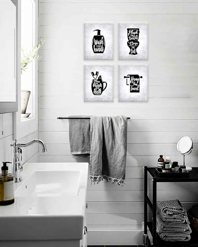 Drsoum Bathroom Wall Decor | Canvas Wall Art with Wooden Frames | Funny Toilet Signs Quotes Wall Decor | Small Bathroom Pictures for Wall | Set of 4 | 8x10 inch(Wood Framed) - Image 4