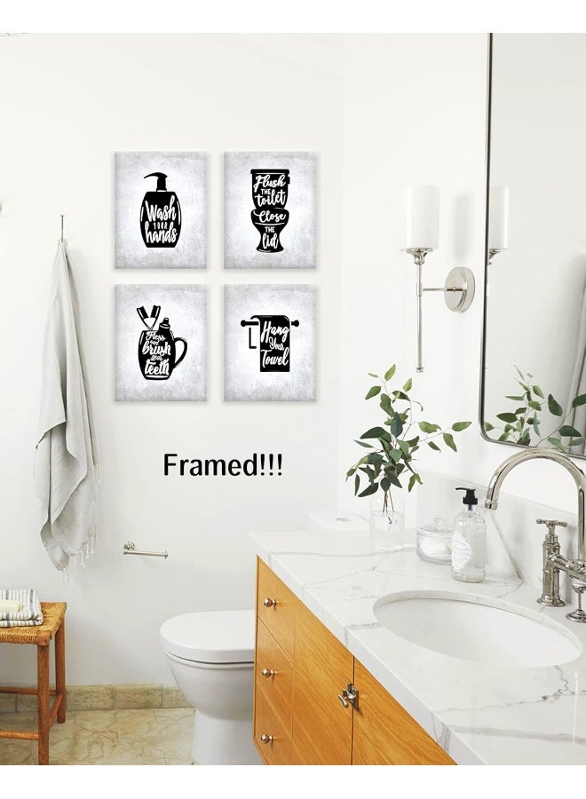 Drsoum Bathroom Wall Decor | Canvas Wall Art with Wooden Frames | Funny Toilet Signs Quotes Wall Decor | Small Bathroom Pictures for Wall | Set of 4 | 8x10 inch(Wood Framed) - Image 3