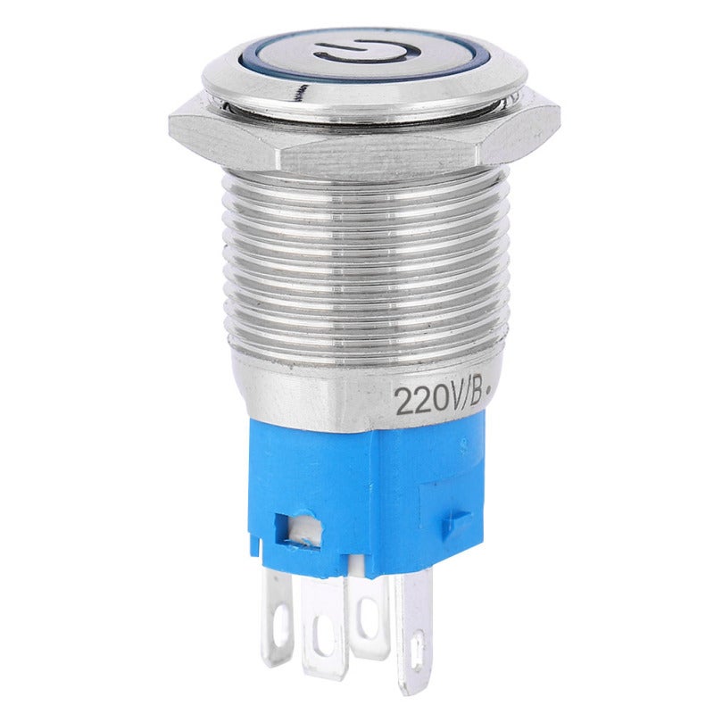 Illuminated Push Button: 16mm Stainless Steel Self-Reset Switch - Blue LED Power Symbol, Stable 1NO 1NC Performance for Industrial Control & Electrical Equipment - Image 2