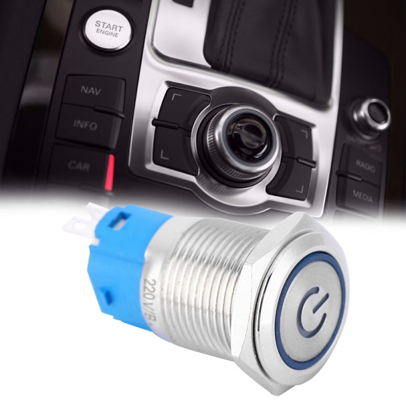 Illuminated Push Button: 16mm Stainless Steel Self-Reset Switch - Blue LED Power Symbol, Stable 1NO 1NC Performance for Industrial Control & Electrical Equipment - Image 1