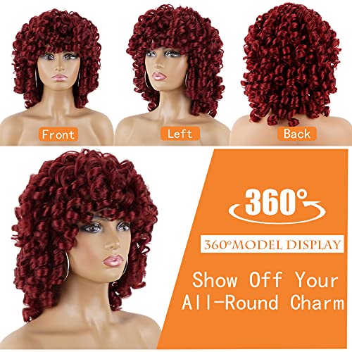 PHOENIXFLY Red Curly Wigs for Black Women Short Loose Burgundy Curly Wigs for Women Curly Synthetic Hair Wig Heat Resistant Hair Replacement with Wig Caps(Burgundy,Red) - Image 2