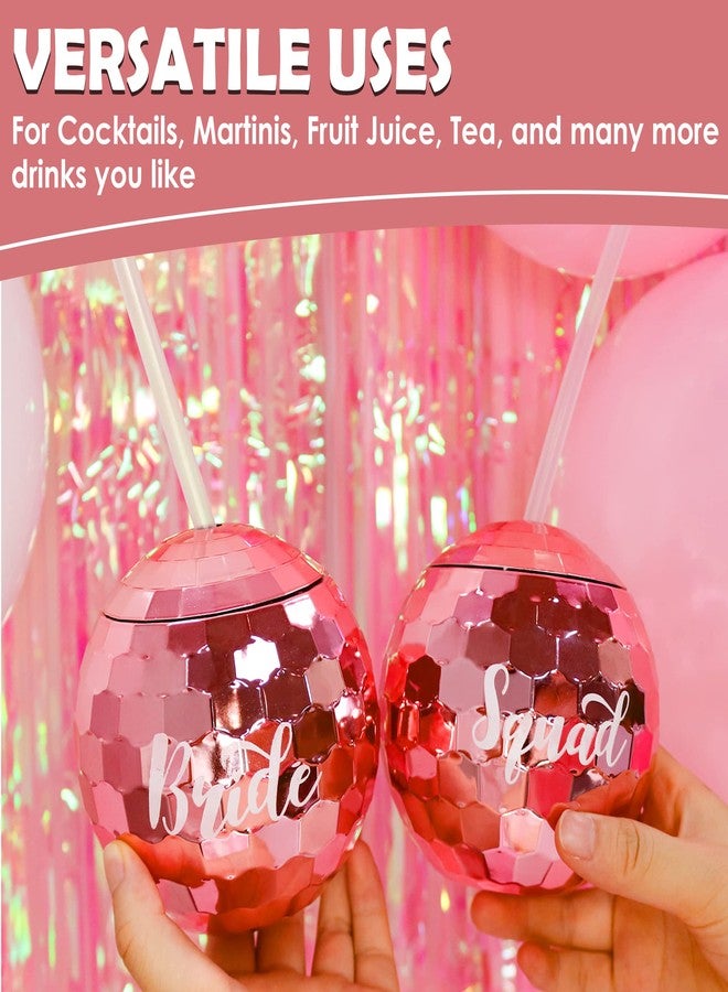 KIKEVITE Team Bride Bachelorette Party Cups | Bride Tribe Pink Disco Ball Cups With Straws | Pack of 1- Bridesmaid Cups for Bridal Party | Bridesmaids Proposal Gifts | Bridal Shower Pink Disco Ball Cup - Image 4