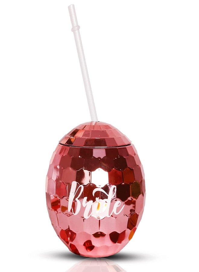 KIKEVITE Team Bride Bachelorette Party Cups | Bride Tribe Pink Disco Ball Cups With Straws | Pack of 1- Bridesmaid Cups for Bridal Party | Bridesmaids Proposal Gifts | Bridal Shower Pink Disco Ball Cup - Image 1
