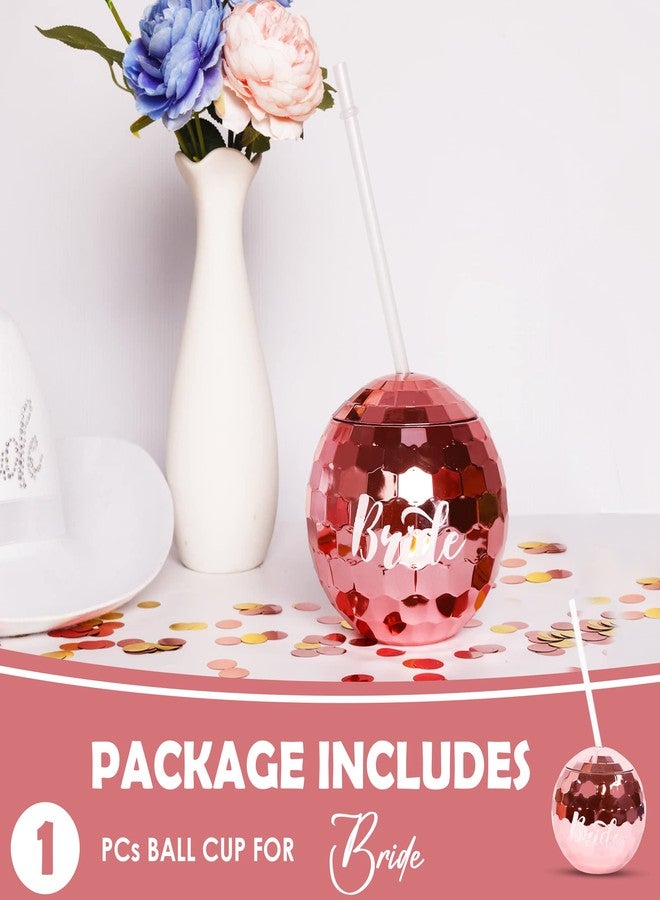 KIKEVITE Team Bride Bachelorette Party Cups | Bride Tribe Pink Disco Ball Cups With Straws | Pack of 1- Bridesmaid Cups for Bridal Party | Bridesmaids Proposal Gifts | Bridal Shower Pink Disco Ball Cup - Image 5