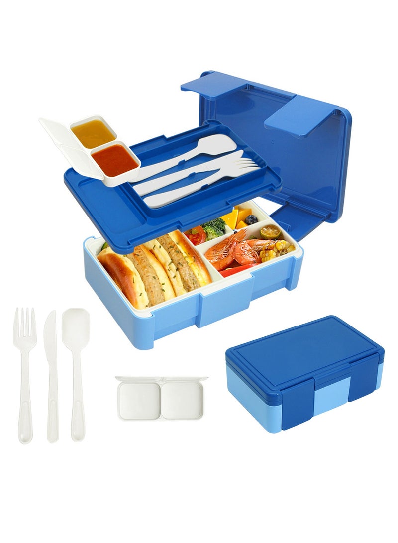 Necomi Bento Lunch Box for Kids & Adults, Lunchbox Containers with Tablewares and Sauce Dressing Container, Blue - Image 1
