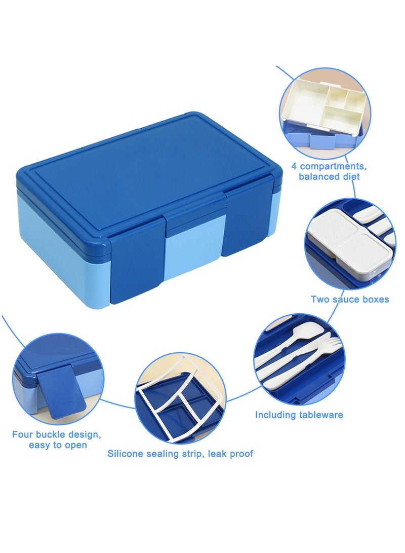 Necomi Bento Lunch Box for Kids & Adults, Lunchbox Containers with Tablewares and Sauce Dressing Container, Blue - Image 3