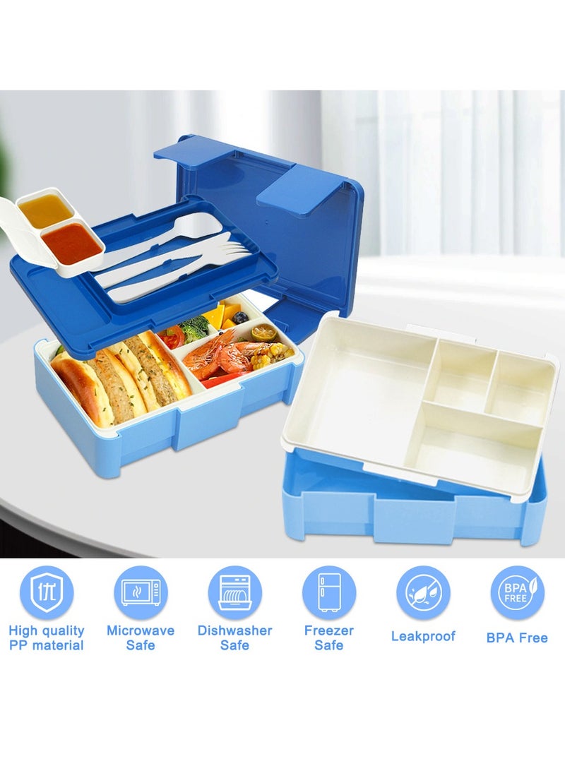Necomi Bento Lunch Box for Kids & Adults, Lunchbox Containers with Tablewares and Sauce Dressing Container, Blue - Image 4