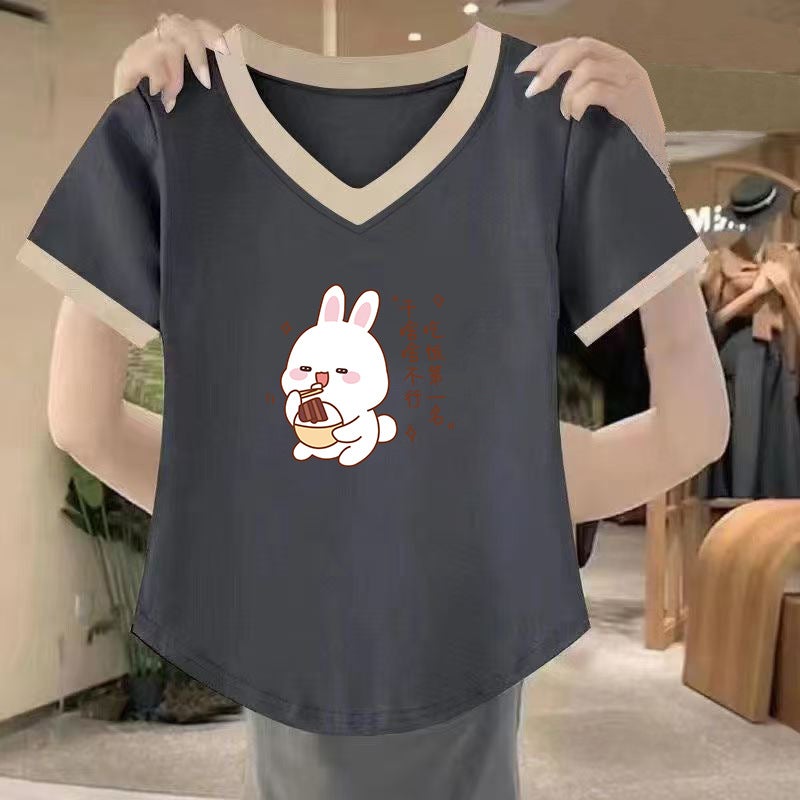 Summer 300 Jin Chubby Sister Loose Slimming Short-Sleeved T-Shirt Women'S 230 Plus Fertilizer Plus Belly Covering Top 200 All-Match - Image 1