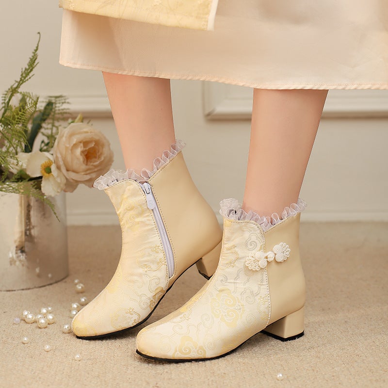 Wish Export Model Medium And Large Children'S Low-Heeled 30-43 Size Chinese Style Disc Buckle Low-Cut Women'S Boots - Image 2