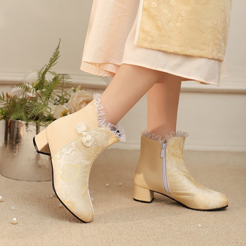 Wish Export Model Medium And Large Children'S Low-Heeled 30-43 Size Chinese Style Disc Buckle Low-Cut Women'S Boots - Image 3