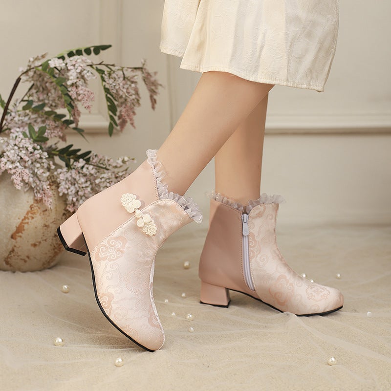 Wish Export Model Medium And Large Children'S Low-Heeled 30-43 Size Chinese Style Disc Buckle Low-Cut Women'S Boots - Image 5