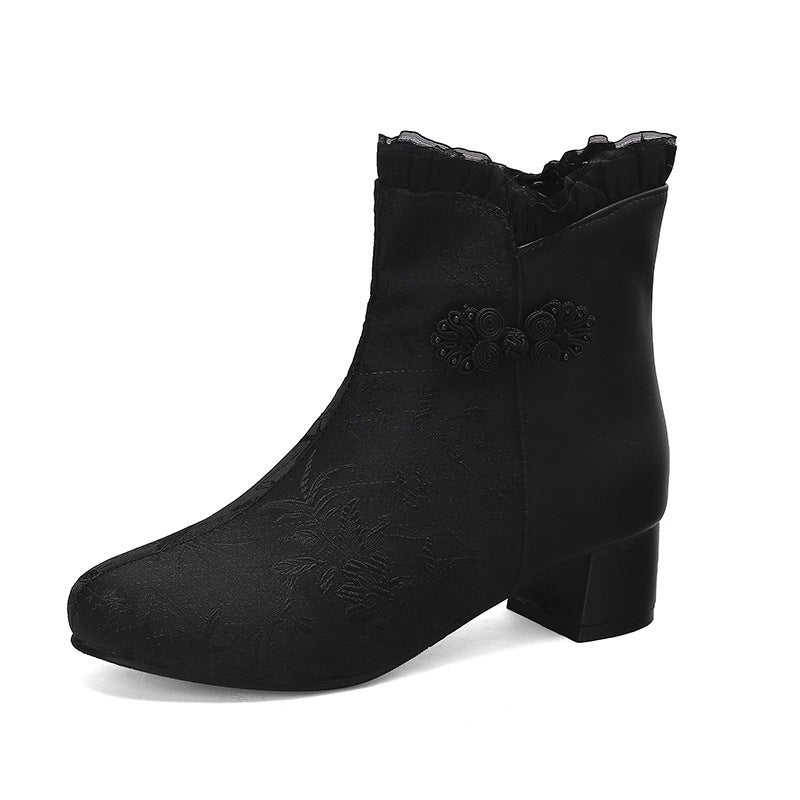 Wish Export Model Medium And Large Children'S Low-Heeled 30-43 Size Chinese Style Disc Buckle Low-Cut Women'S Boots - Image 1