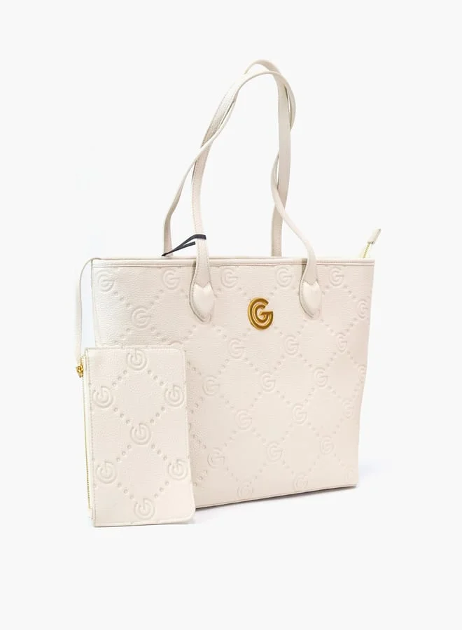غابرييلا غوتشي Gabriella Gucci Monogram Embossed Tote Bag with Pouch