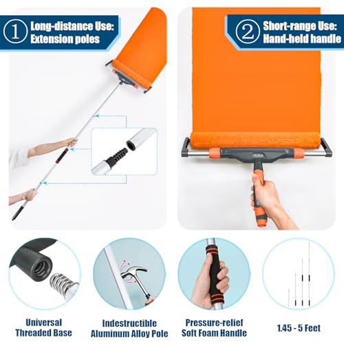 PinStone 10pcs 12"-18" Adjustable Large Paint Roller Kit: 1-5Ft Aluminum Extension Poles, Brush & Roller Cleaner, Ergonomic Handle, 18" Nylon Covers for Walls,Ceiling,Floors,Interior,Exterior Painting - Image 5