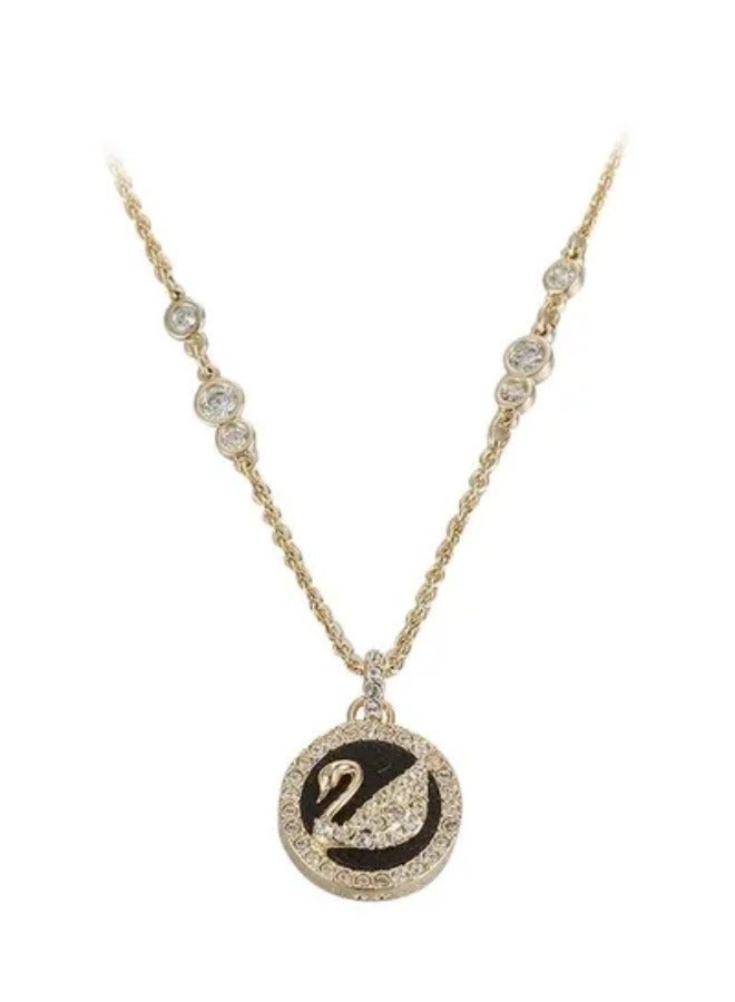 Stone Studded Swan Pendant Necklace - Image 1