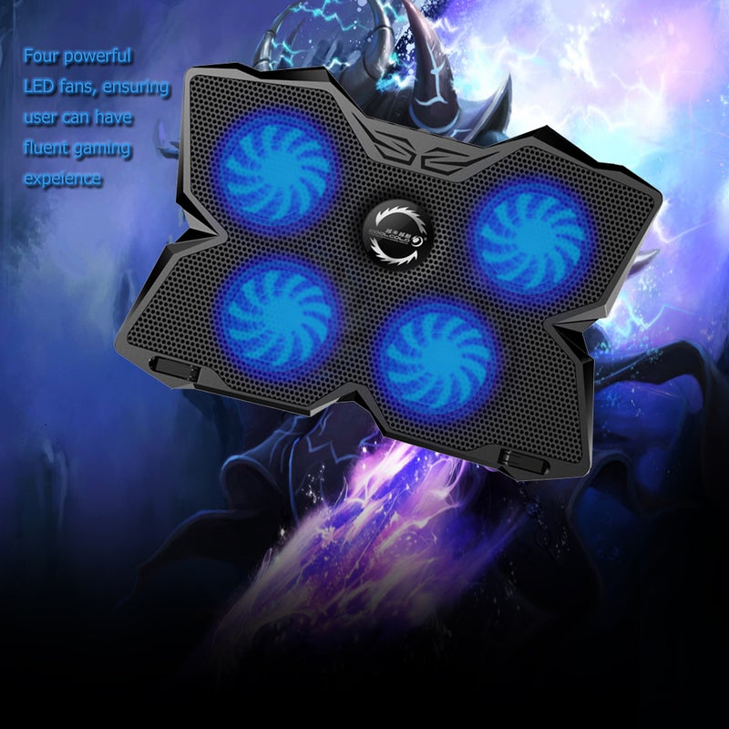 Laptop Cooling Pad: 4 LED Fans, Low Noise, Adjustable Height - Plug And Play USB Hub for Home Office, Gaming, On-the-Go Laptop Use - Image 3