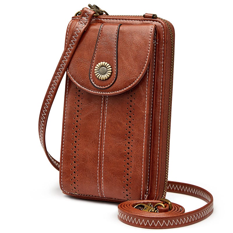 S-ZONE Women RFID Blocking Crossbody Cell Phone Purse Small Faux Leather Wallet Purse - Image 1