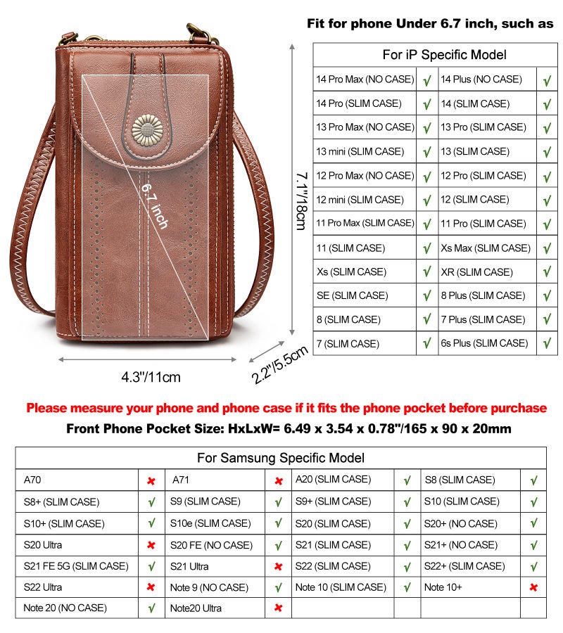 S-ZONE Women RFID Blocking Crossbody Cell Phone Purse Small Faux Leather Wallet Purse - Image 3