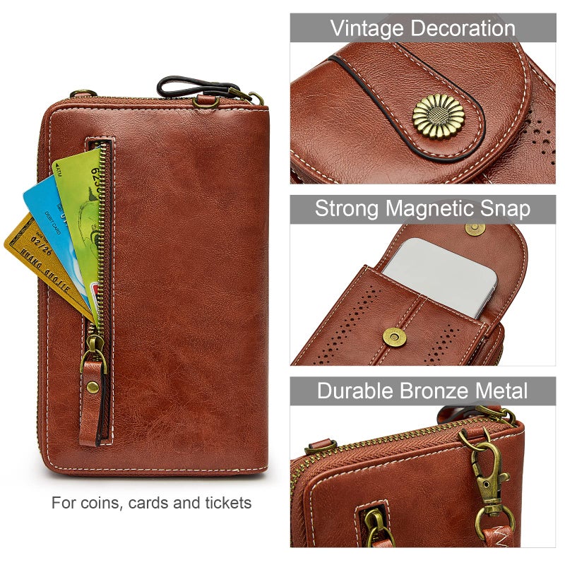 S-ZONE Women RFID Blocking Crossbody Cell Phone Purse Small Faux Leather Wallet Purse - Image 5