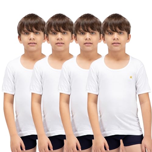 Amul Comfy Boy's Cotton White Plain Vest Half Sleeve Innerwear Pack of 4 - Image 1