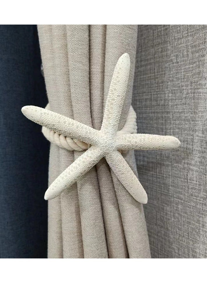 Natural Starfish Five Finger Star Curtain Buckle, Hand Woven Curtain Tie Rope（1 Pair）  - Image 1
