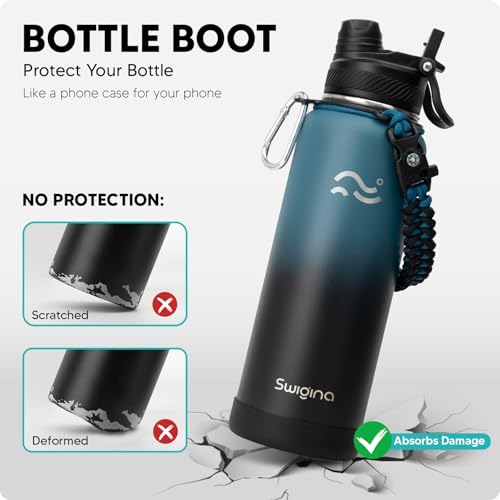 Swigina [2-IN-1 LID] Insulated Water Bottle with Silicone Boot (36hrs Cold/18hrs Hot) - DIY Stickers, Leakproof, BPA Free, 40 oz - Image 4