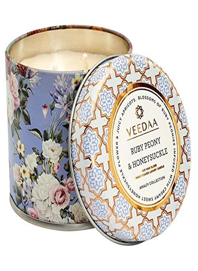VEEDAA Ruby Peony & Honeysuckle Mason Tin Soy Scented Candle (Burns 25 hours) - Image 1