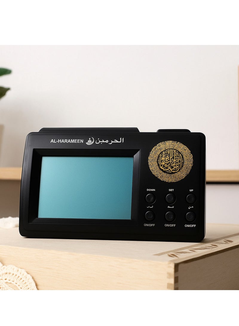 AL-HARAMEEN ساعة منبه أذان رقمية من ألياف الكربون سوداء 15x9.5 سم - Image 2