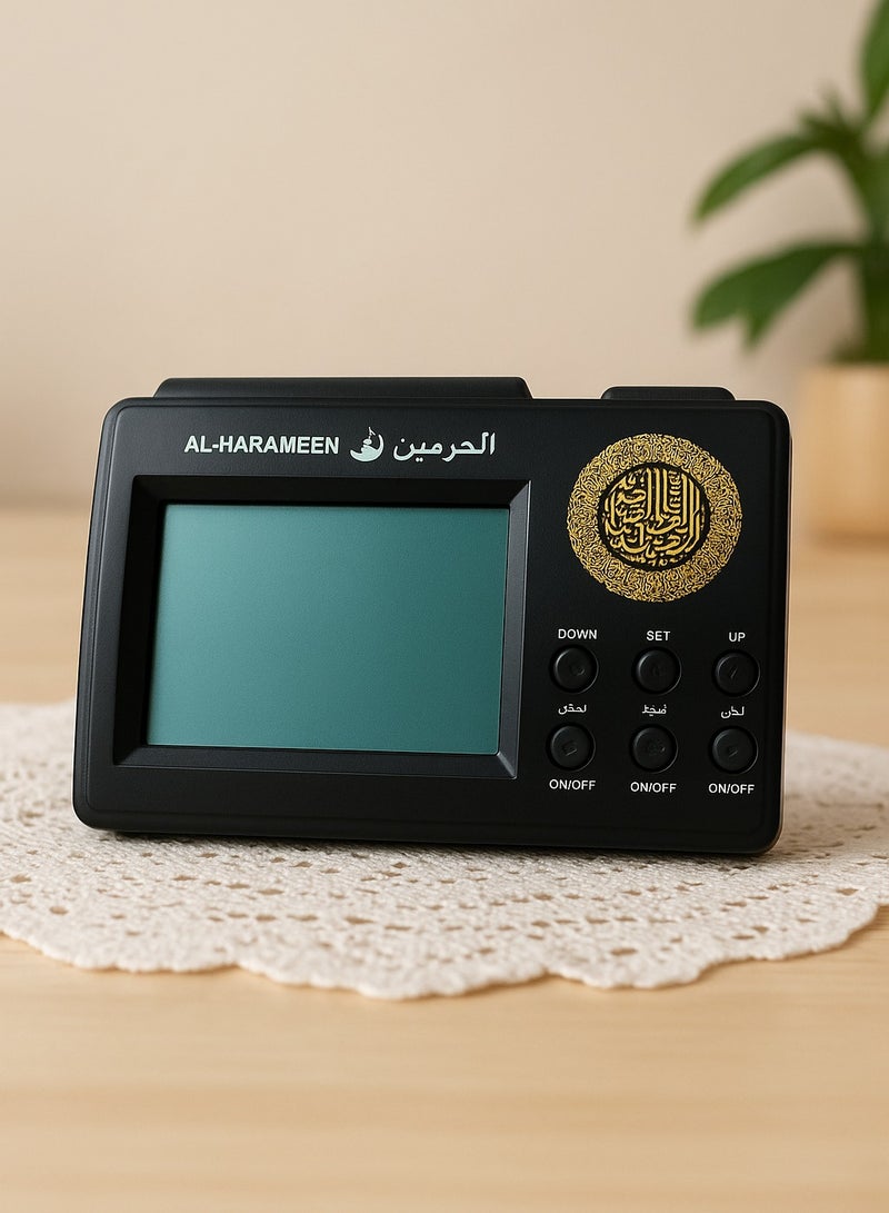 AL-HARAMEEN ساعة منبه أذان رقمية من ألياف الكربون سوداء 15x9.5 سم - Image 3