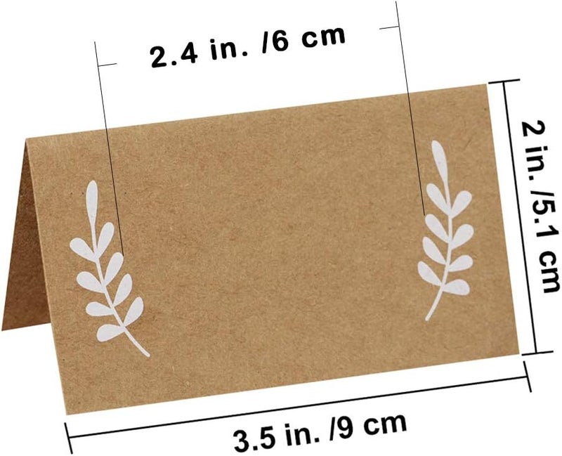 Supla 100 Pcs Place Cards with White Laurel Leaves Kraft Paper Cards Rustic Wedding Table Name Number Blank Table Tent Cards Table Name Tags Table Card Seating Cards Buffet Table Cards - Image 2