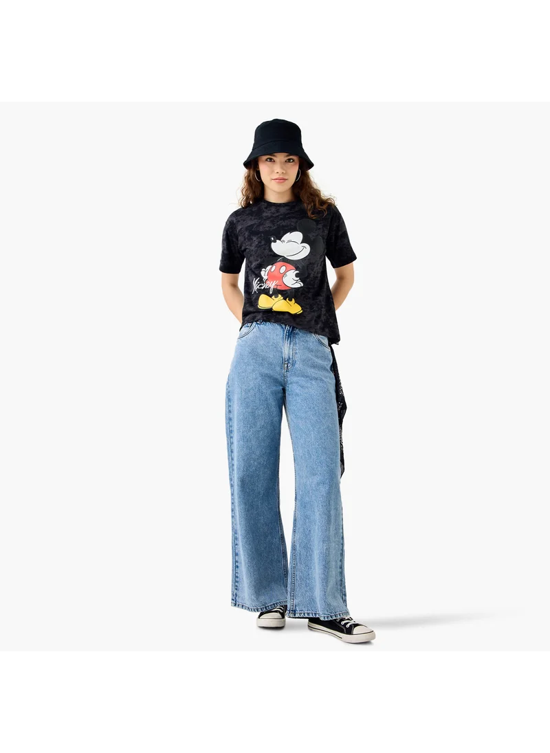 اس بي كاركترز Mickey Mouse Print T-shirt with Crew Neck and Short Sleeves
