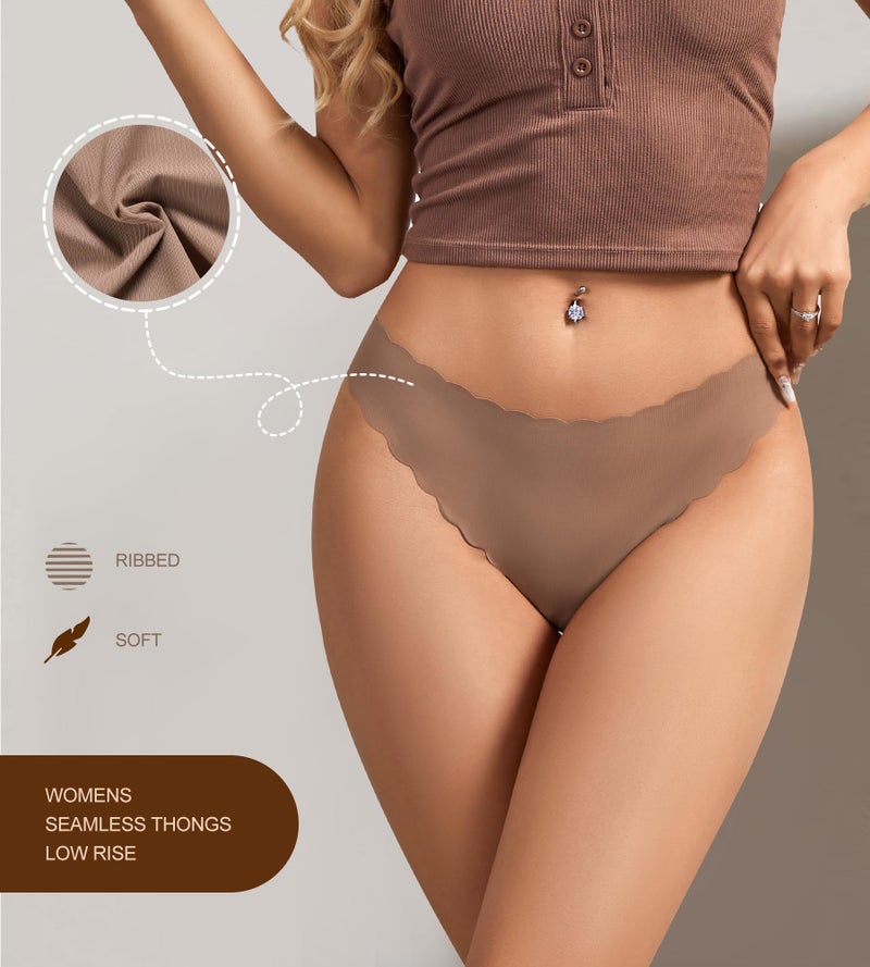 SHARICCA Womens Seamless Thongs No Show Underwear Soft Ribbed Invisible Panties Wave Edge Multi Pack,7P01,M - Image 3