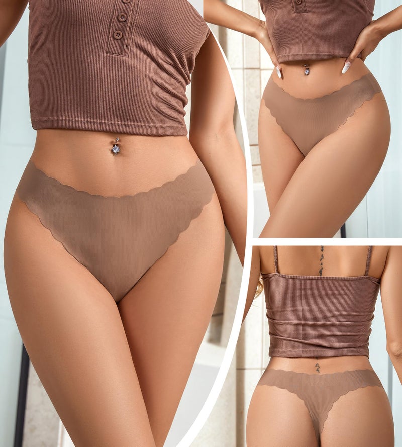 SHARICCA Womens Seamless Thongs No Show Underwear Soft Ribbed Invisible Panties Wave Edge Multi Pack,7P01,M - Image 2
