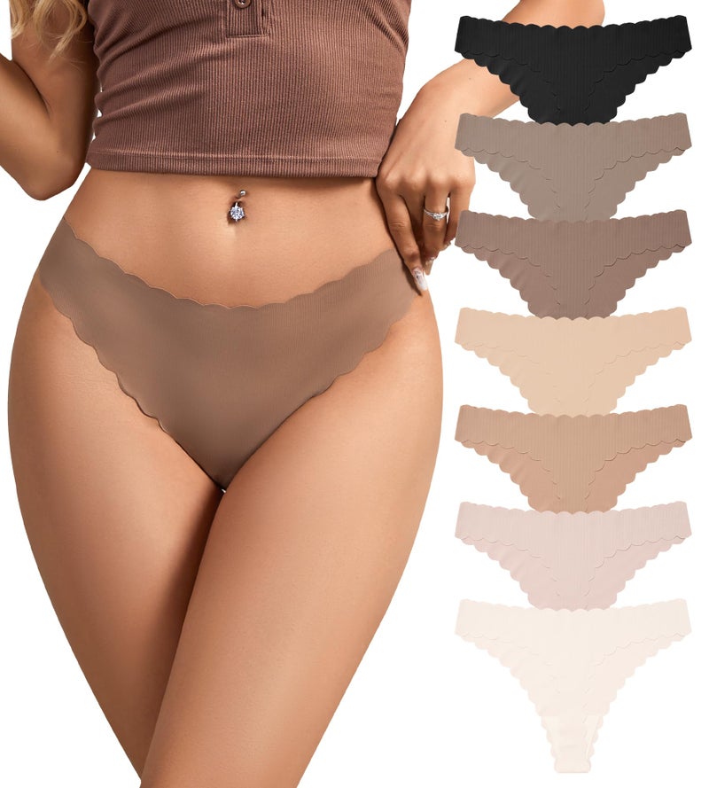 SHARICCA Womens Seamless Thongs No Show Underwear Soft Ribbed Invisible Panties Wave Edge Multi Pack,7P01,M - Image 1