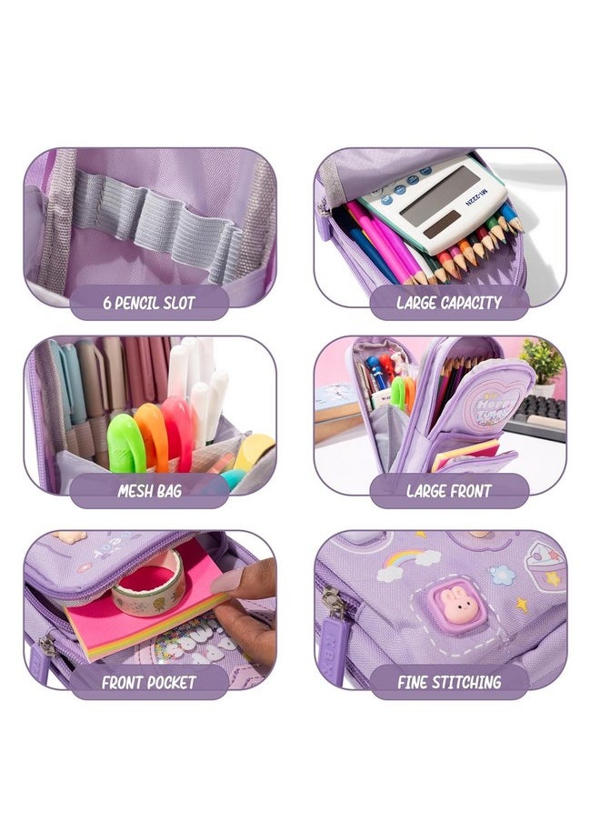 WireScorts - WireScorts Premium Pencil Case 6 Layer with 3 Compartment Cute Aesthetic Pencil Case for Girls Large Capacity Pencil Pouch Multifunctional Pouch for School Kids Cute Stationary Gift - Purple - Image 1