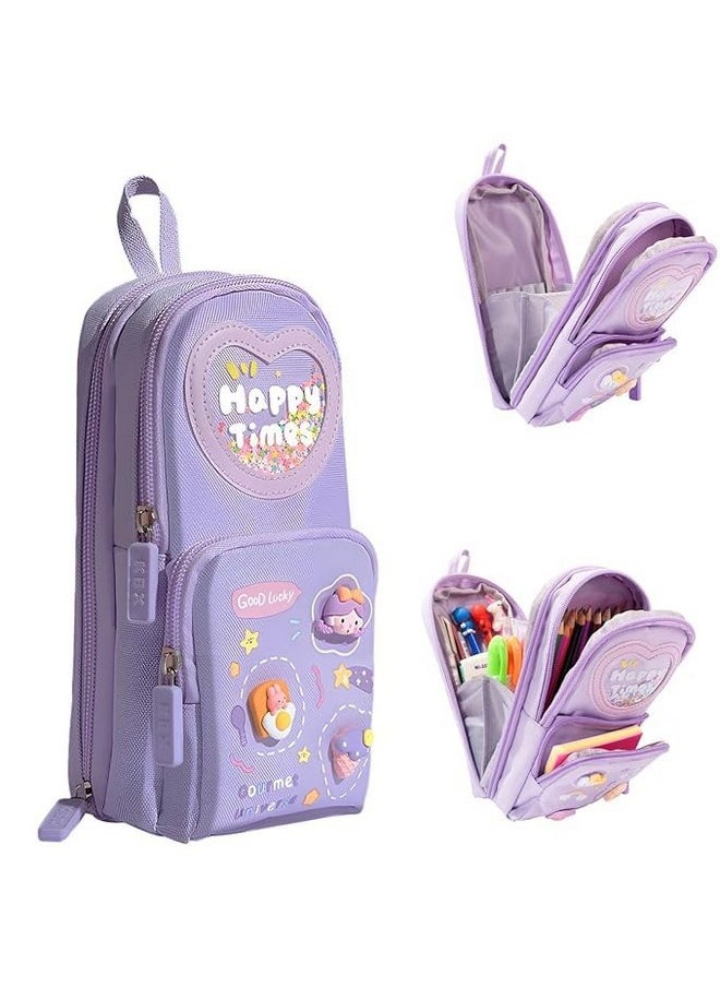 WireScorts - WireScorts Premium Pencil Case 6 Layer with 3 Compartment Cute Aesthetic Pencil Case for Girls Large Capacity Pencil Pouch Multifunctional Pouch for School Kids Cute Stationary Gift - Purple - Image 1
