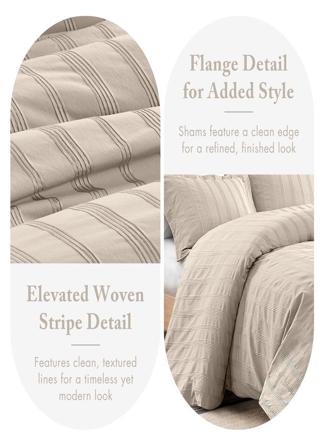 Madison Park Essentials King Duvet Cover Set Modern Minimalist Duvet Set with Premium Neutral Woven Polyester Stripe Front & Ultra-Soft Brushed Microfiber Reverse, 4 Corner Ties, King - Image 4