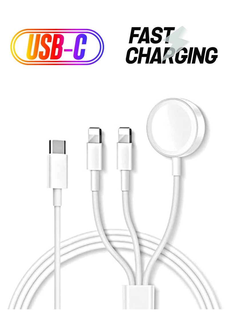 Excefore كابل شحن USB C لهاتف iPhone وiWatch، شاحن لاسلكي مغناطيسي سريع 3 في 1 مع كابلين متوافقين مع Apple iPhone - Image 1