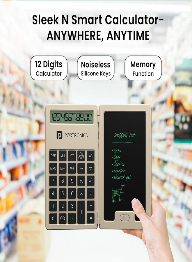 Portronics Ruffpad Calc Mini 2-in-1 Calculator & LCD Writing Pad with 5.5 Inches Tablet, 12 Digits, Foldable Design, Stylus Pen for Students, Birthday Gift, Kids Toys, School, Office(Beige) - Image 5