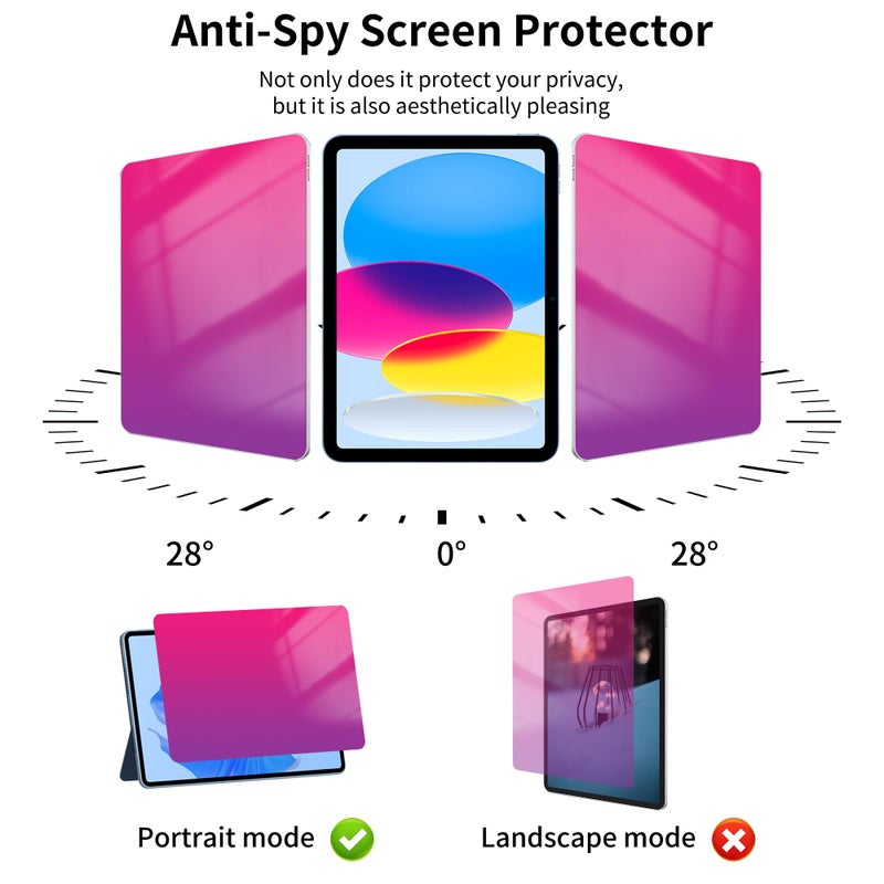 Juvraixo Privacy Screen Protector for iPad A16 11th/10th Generation 10.9 inch (2025/2022) Tempered Glass Anti-Spy Anti Blue Light [Face ID & Apple Pencil Compatible] Case Friendly - Image 3