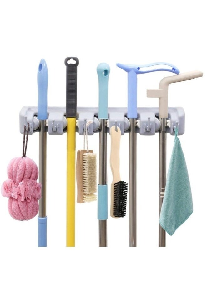 Happy Home Wall-Mounted Broom and Mop Holder Organizer | 5-Slot Cleaning Tool Rack with Hooks for Home & Garage Storage - Image 3