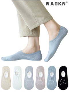 WAOKN 6 Pairs Cotton Boat Socks Women Summer Breathable Short Socks Fashion Cartoon Bear Printed Non-Slip Invisible Socks,Casual Cotton Stretchy Novelty Socks,Perfect for Everyday Wear  - Image 1