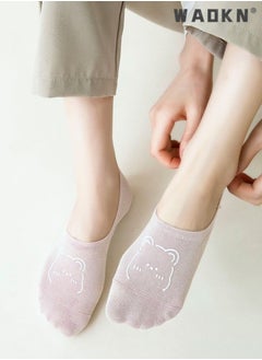 WAOKN 6 Pairs Cotton Boat Socks Women Summer Breathable Short Socks Fashion Cartoon Bear Printed Non-Slip Invisible Socks,Casual Cotton Stretchy Novelty Socks,Perfect for Everyday Wear  - Image 2